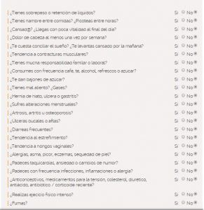 Formulario dieta Evalúa tu salud. Dieta Coherente