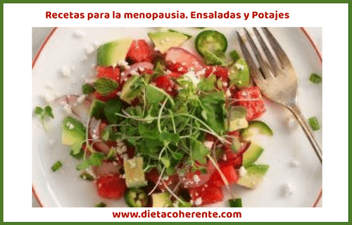 Recetas para la menopausia: Ensalada de Berros, sandía y aguacate. Adelgazar con Nutricionista Online