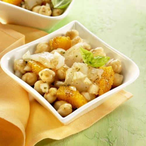 Ensalada de garbanzos y naranjas ideal para el verano. Dieta sana. Ensaladas de legumbres