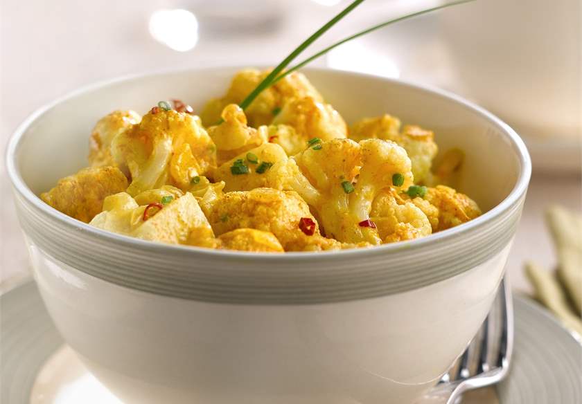 Recetas con proteína vegetal. Coliflor con curry.